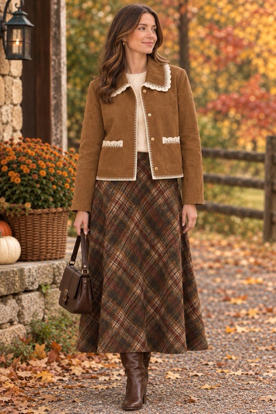 Bagatelle Collection Brown Faux Suede Crochet Trim Jacket 85110 Womens Med